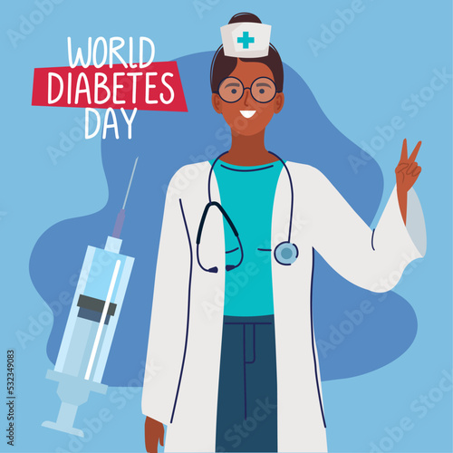 diabetes day lettering with female doctor