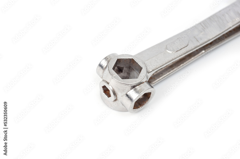 Universal compact metal wrench, for quick and easy repair of equipment. Universal compact metal wrench, for quick and easy repair of equipment.