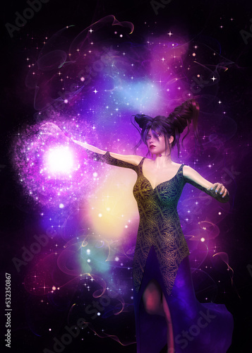 3D Magician in starry space © AnnaPa