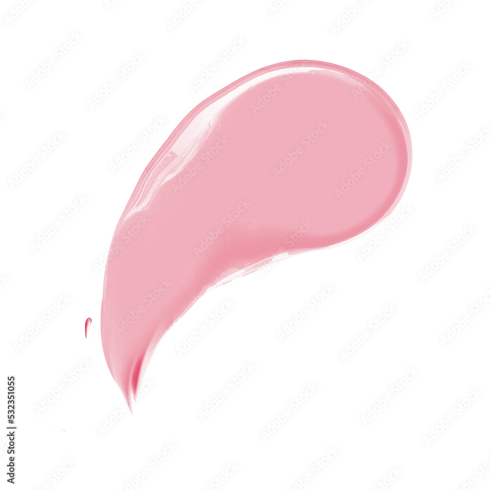 Fototapeta premium Pink cosmetic cream swipe isolated on white background. Make up foundation swatch. BB, CC cream smear 