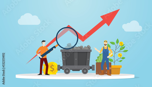 coal price increase energy crisis with people and money investment modern flat style