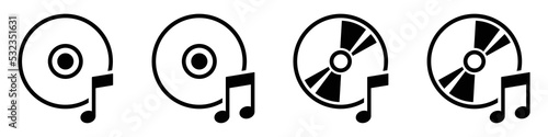 DVD disk with music notes icon, vector illustration