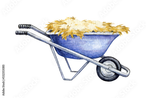 Leinwand Poster Metal wheelbarrow watercolor illustration