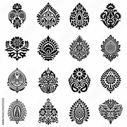 Set of decorative damask pattern design