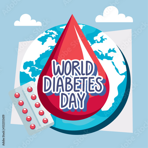 diabetes day lettering with blood drop