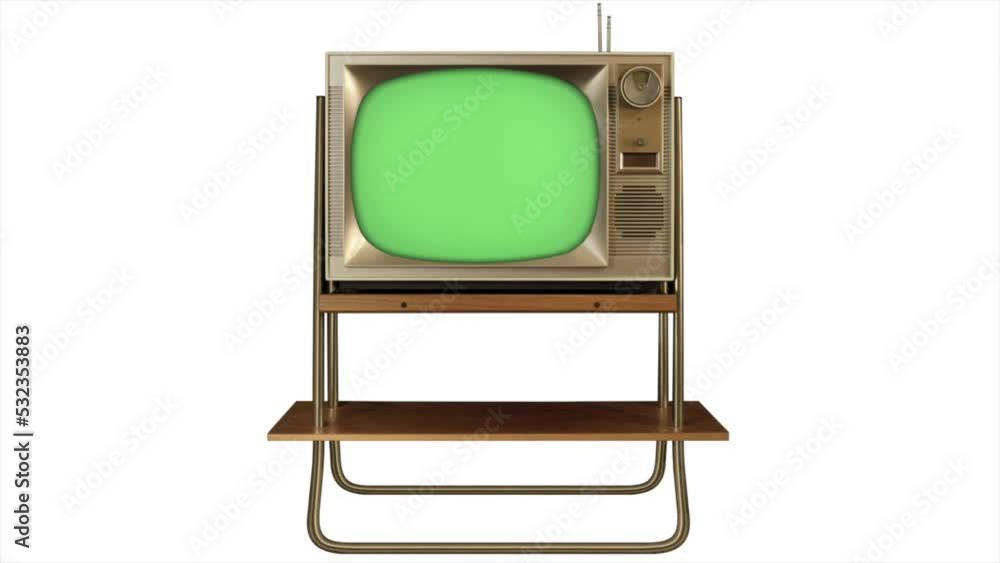Green screen 3d TV 1960 retro tv build in style slide up - build out style slide down Green screen 3d TV 1960 retro tv build in style slide up - build out style slide down