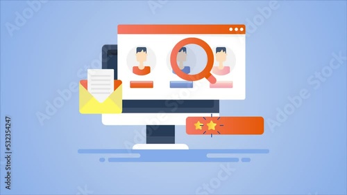 Online recruitment concept, choosing candidate for job, headhunting business employee hr management 4k animation.
