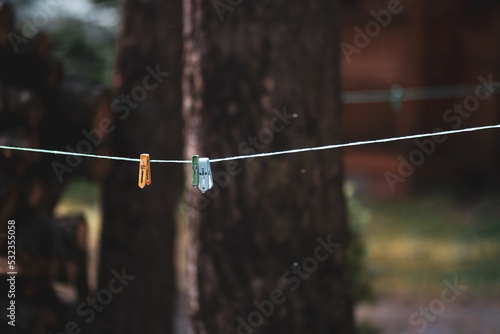 Clothesline with clothespins