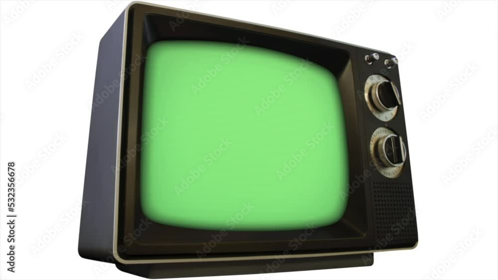Green screen 3d TV 1980 retro tv build in style fade in & turn on