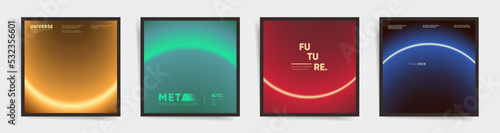 Abstract neon vertical square cover, gradient template design set for poster, social media post, book covers. Cyberpunk neon round gradient hi tech background. Vector neon waves black set.	
