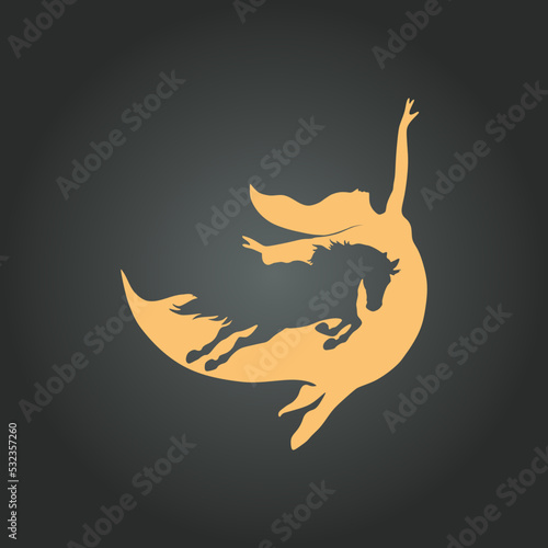 Dancing woman and horse Negative Space Logo Design