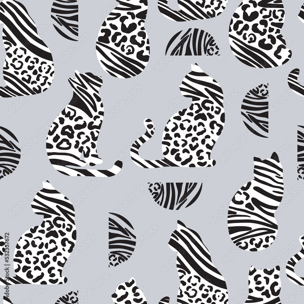 Modern cats with wild animals skin texture. Vector seamless pattern. Stock  Vector | Adobe Stock