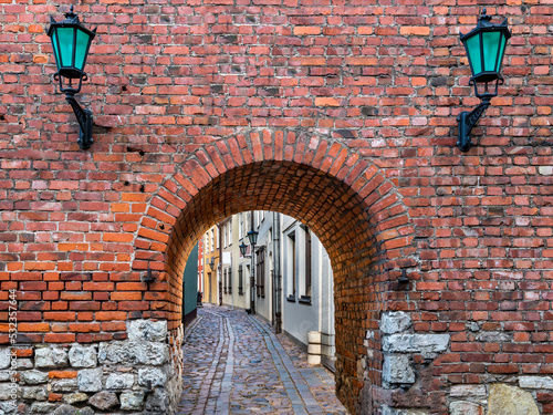 Morning in medieval district of old European town