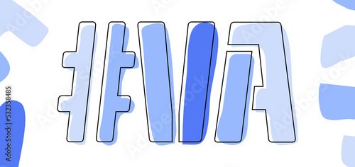 VA Hashtag. Isolate curves doodle letters. Blue colors. Hashtag #VA is abbreviation for the US American state Virginia for social network, web resources, mobile apps.