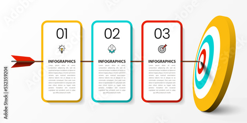 Infographic template. Dartboard with three rectangles in a row and text