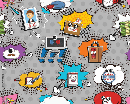 Vector flat seamless texture pattern Hand drawn flat trendy cartoon elements collection Air hostess