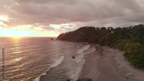 Aerial view of Espadilla beach at sunset close to Manuel Antonio on the Pacific side of Costa Rica. photo