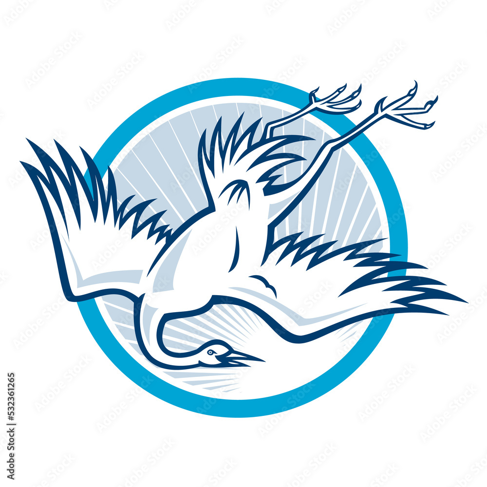 Fototapeta premium Heron Crane Diving Down Cartoon