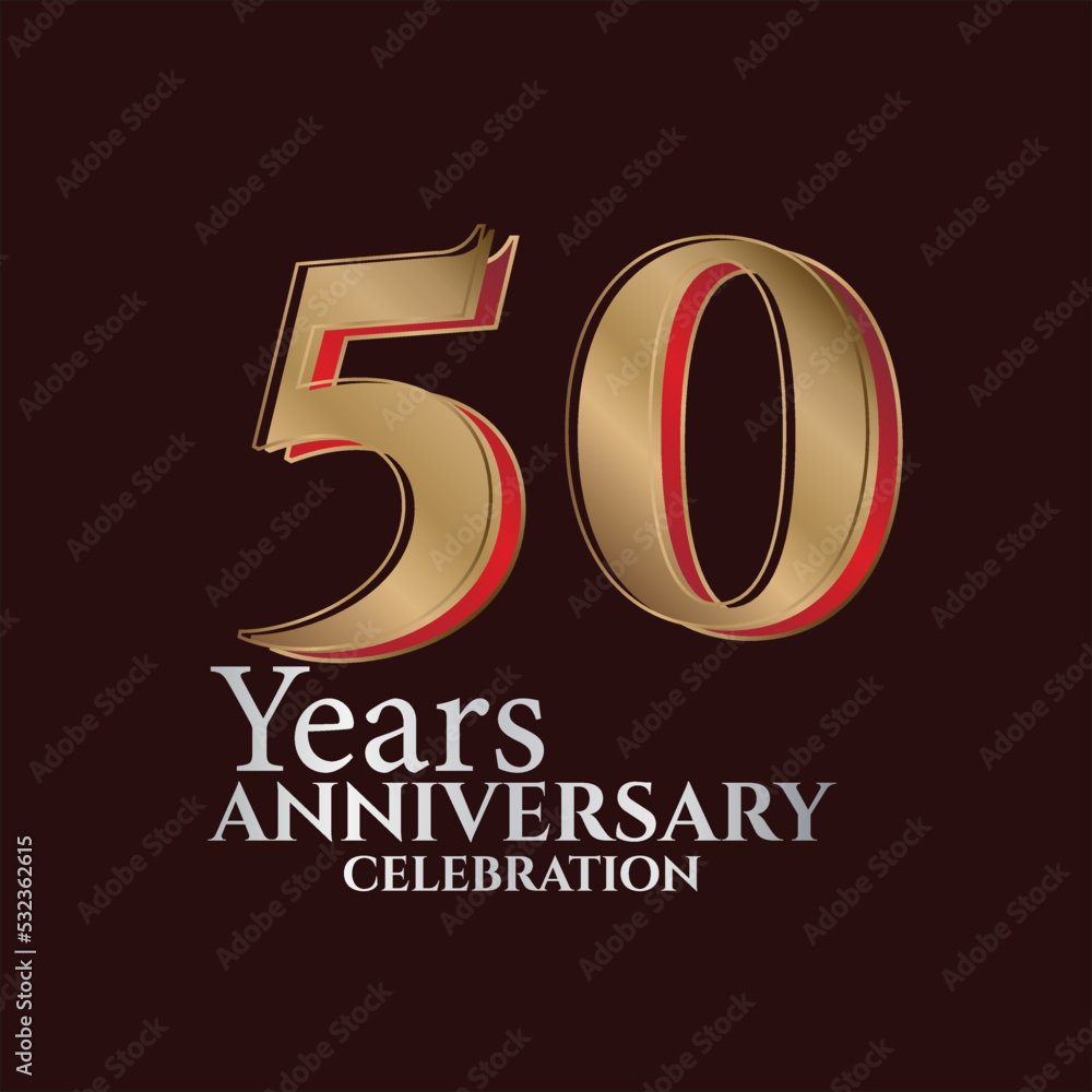 50th Years Anniversary Logo Gold and red Colour isolated on elegant background, vector design for greeting card and invitation card 50th Years Anniversary Logo Gold and red Colour isolated on elegant background, vector design for greeting card and invitation card