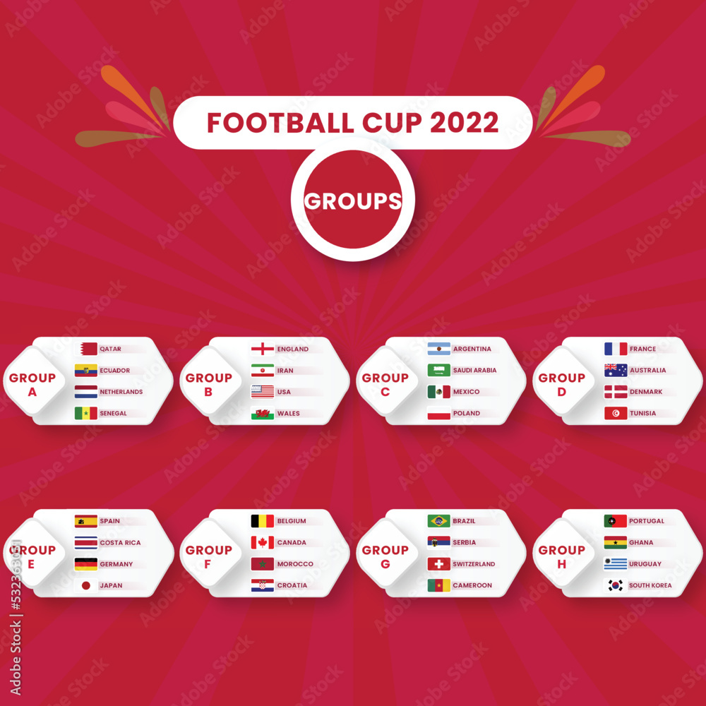 Qatar world cup football 2022 championship groups table template vector