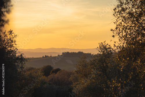 Sonnenuntergang Ausblick Toskana Orcia Tal
