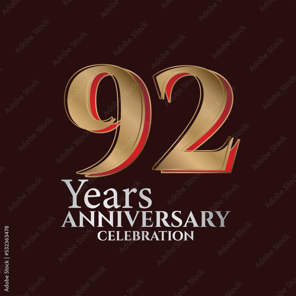 92nd Years Anniversary Logo Gold and red Colour isolated on elegant background, vector design for greeting card and invitation card 92nd Years Anniversary Logo Gold and red Colour isolated on elegant background, vector design for greeting card and invitation card