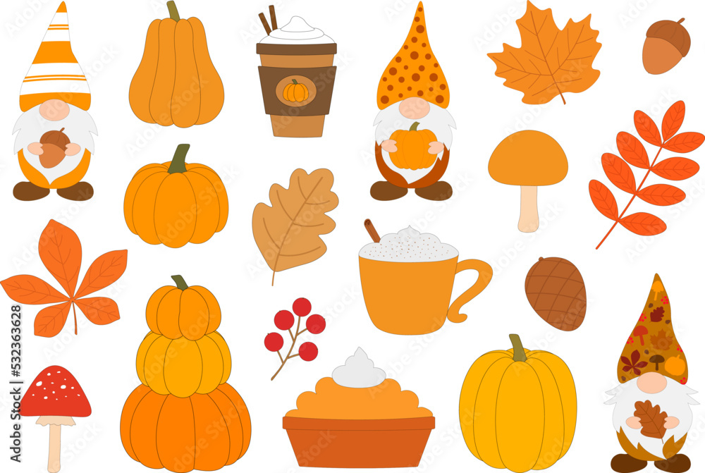 Fall Gnomes vector illustration. Thanksgiving Gnomes Fall Gnomes vector illustration. Thanksgiving Gnomes