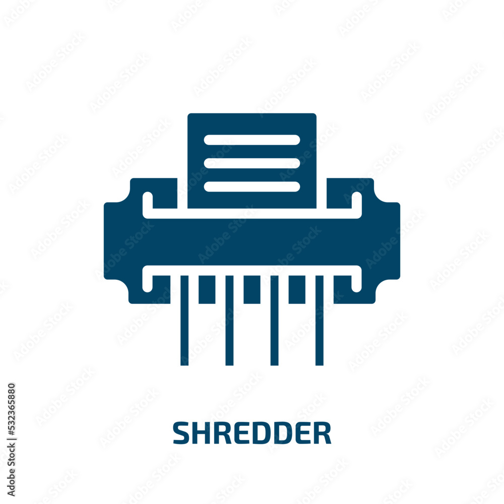 shredder icon from business and analytics collection. Filled shredder, document, office glyph icons isolated on white background. Black vector shredder sign, symbol for web design and mobile apps shredder icon from business and analytics collection. Filled shredder, document, office glyph icons isolated on white background. Black vector shredder sign, symbol for web design and mobile apps