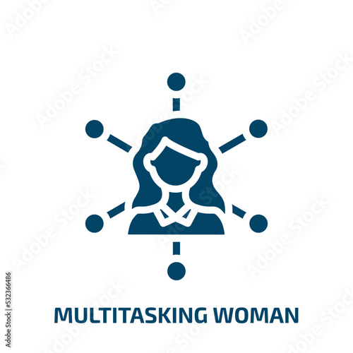 multitasking woman icon from business collection. Filled multitasking woman, woman, multitasking glyph icons isolated on white background. Black vector multitasking woman sign, symbol for web design