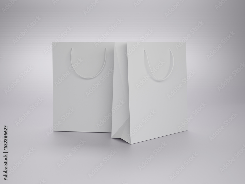 Paper bag mockup on white background. Mockup for shopping bag mockup. 3d rendering Paper bag mockup on white background. Mockup for shopping bag mockup. 3d rendering