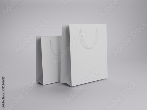 Paper bag mockup on white background. Mockup for shopping bag mockup. 3d rendering 