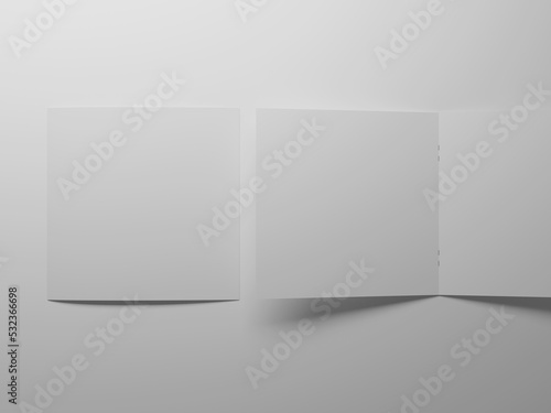 Bi-fold square brochure blanks white template for mock-up and. 3d illustration. Isolated object © Sujhon