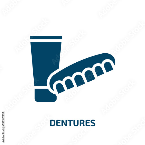 dentures icon from dentist collection. Filled dentures, dentist, medicine glyph icons isolated on white background. Black vector dentures sign, symbol for web design and mobile apps