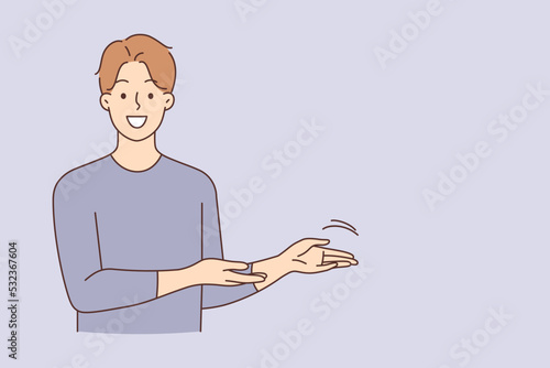 Smiling man show mockup place 