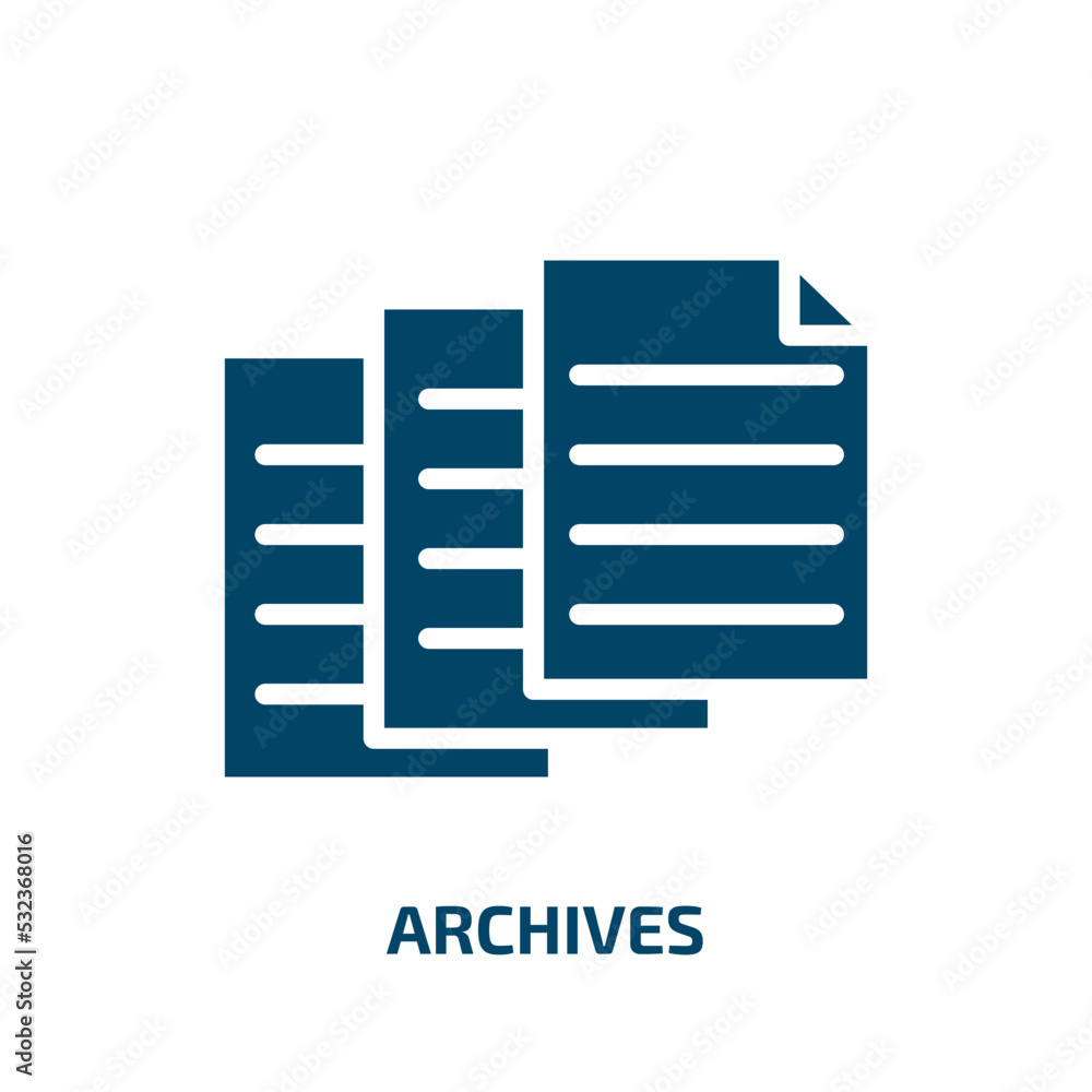 archives icon from education collection. Filled archives, archive, file glyph icons isolated on white background. Black vector archives sign, symbol for web design and mobile apps archives icon from education collection. Filled archives, archive, file glyph icons isolated on white background. Black vector archives sign, symbol for web design and mobile apps