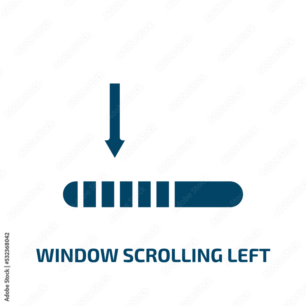 window scrolling left icon from education collection. Filled window scrolling left, computer, business glyph icons isolated on white background. Black vector window scrolling left sign, symbol for web