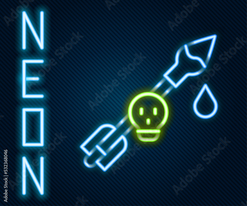 Glowing neon line Poison on the arrow icon isolated on black background. Poisoned arrow. Colorful outline concept. Vector