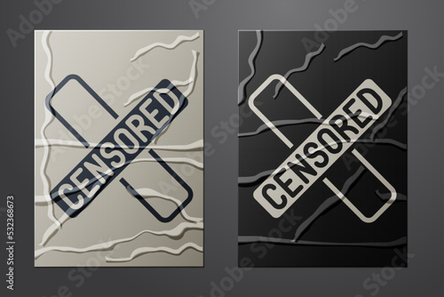 White Censored stamp icon isolated on crumpled paper background. Paper art style. Vector