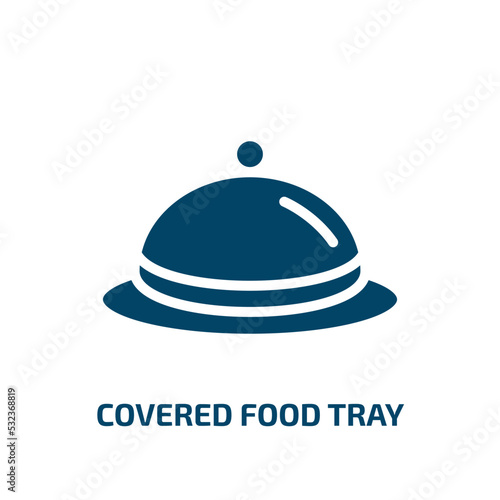covered food tray icon from food collection. Filled covered food tray, tray, platter glyph icons isolated on white background. Black vector covered food tray sign, symbol for web design and mobile