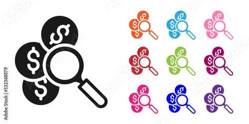 Black Search for money icon isolated on white background. Set icons colorful. Vector