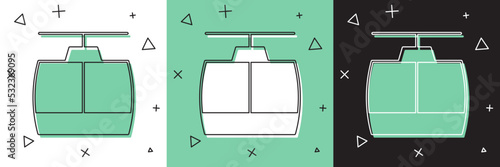 Set Cable car icon isolated on white and green, black background. Funicular sign. Vector