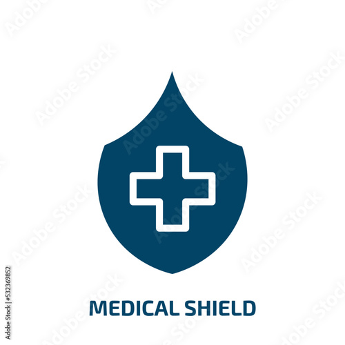 medical shield icon from health and medical collection. Filled medical shield, shield, medical glyph icons isolated on white background. Black vector medical shield sign, symbol for web design and