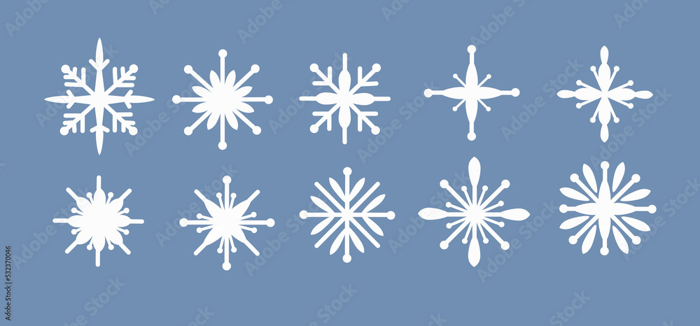 A set of white snowflakes of a simle shape A set of white snowflakes of a simle shape