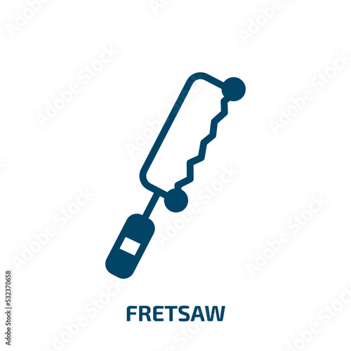 fretsaw icon from general collection. Filled fretsaw, equipment, tool glyph icons isolated on white background. Black vector fretsaw sign, symbol for web design and mobile apps