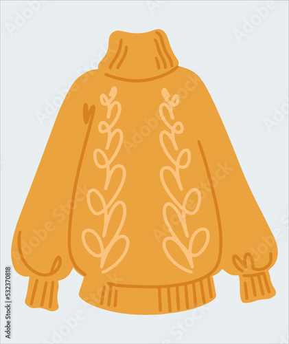 Warm knitted beige sweater with braids. Design element. Vector illustration in a flat style.