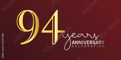94th anniversary celebration logotype number gold color with red color background. vector anniversary for celebration  invitation card  and greeting card