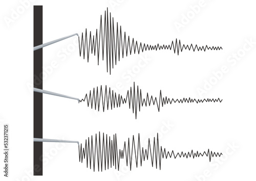 Earthquake seismic waves lines on seismograph vector illustration.