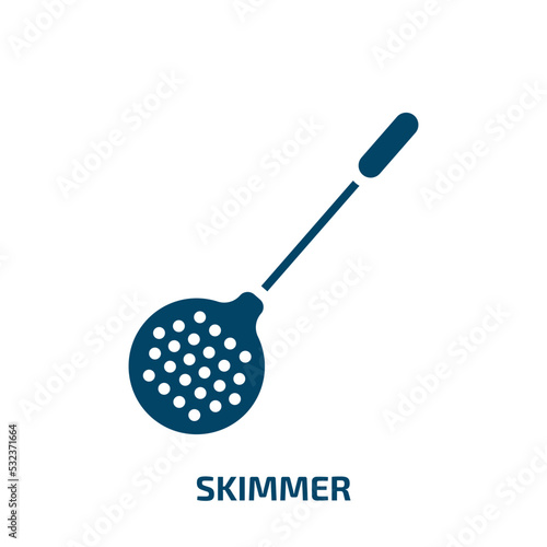 skimmer icon from kitchen collection. Filled skimmer, equipment, kitchenware glyph icons isolated on white background. Black vector skimmer sign, symbol for web design and mobile apps