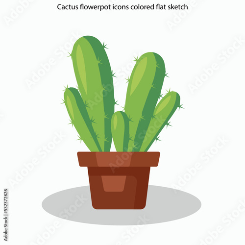 Cactus flowerpot icons colored flat sketch