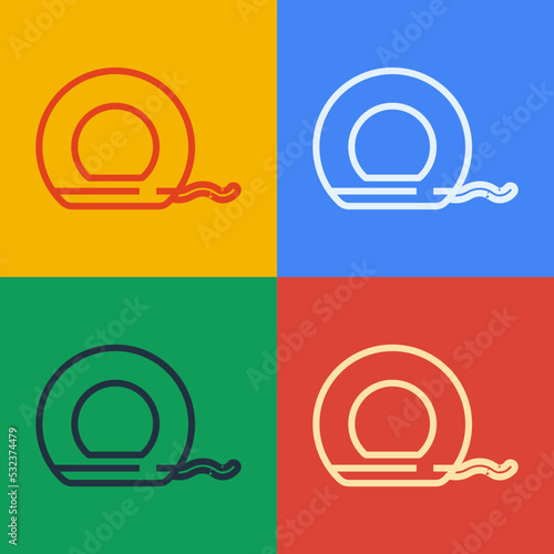 Pop art line Dental floss icon isolated on color background. Vector